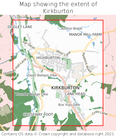 Map showing extent of Kirkburton as bounding box
