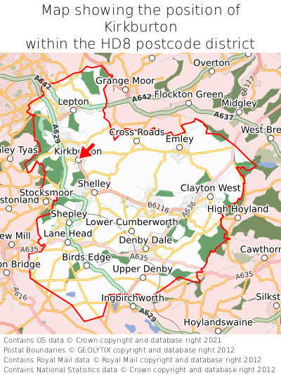 Map showing location of Kirkburton within HD8