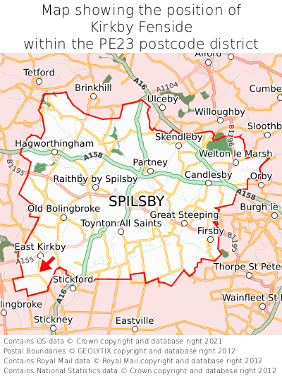 Map showing location of Kirkby Fenside within PE23