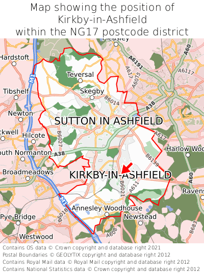 Map showing location of Kirkby-in-Ashfield within NG17