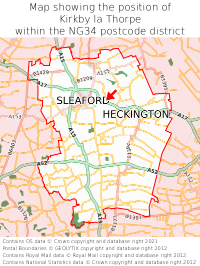Map showing location of Kirkby la Thorpe within NG34