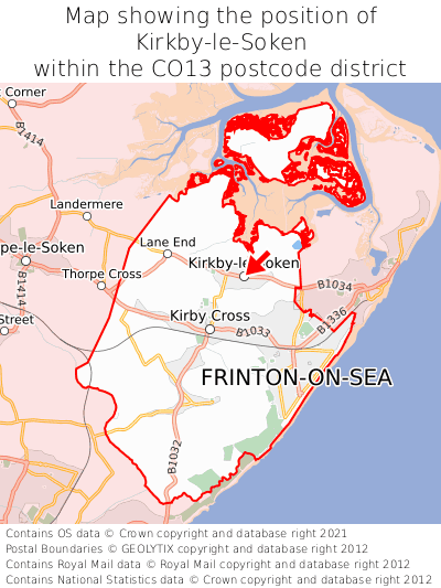 Map showing location of Kirkby-le-Soken within CO13