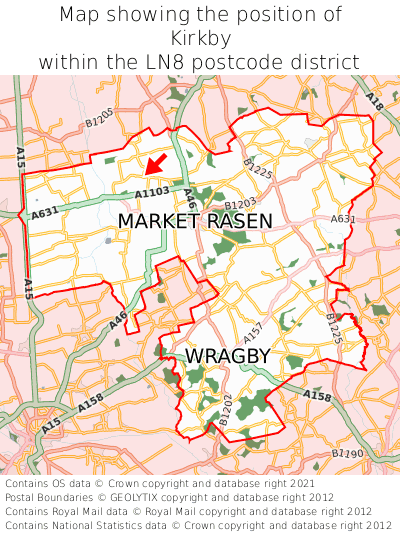 Map showing location of Kirkby within LN8