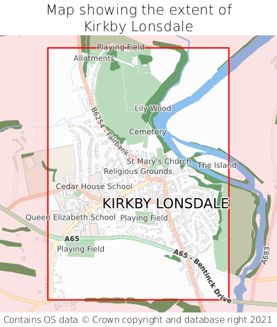 Map showing extent of Kirkby Lonsdale as bounding box