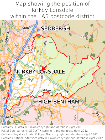 Map showing location of Kirkby Lonsdale within LA6