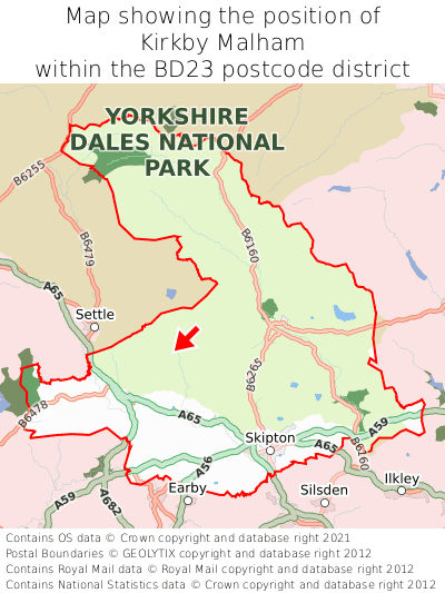 Map showing location of Kirkby Malham within BD23