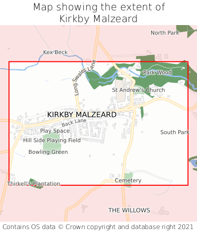 Map showing extent of Kirkby Malzeard as bounding box