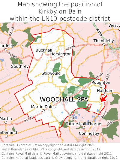 Map showing location of Kirkby on Bain within LN10