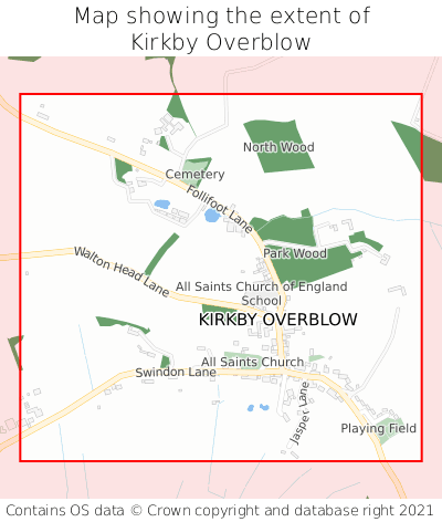 Map showing extent of Kirkby Overblow as bounding box