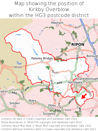 Map showing location of Kirkby Overblow within HG3