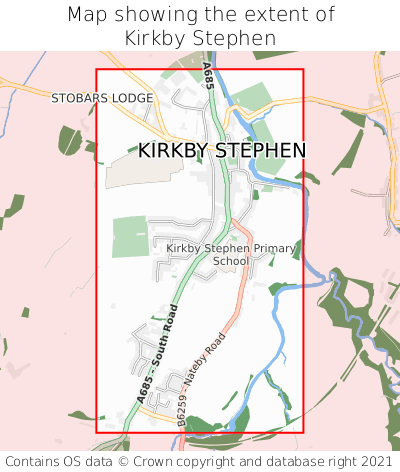 Map showing extent of Kirkby Stephen as bounding box