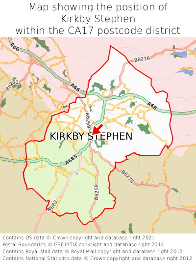 Map showing location of Kirkby Stephen within CA17