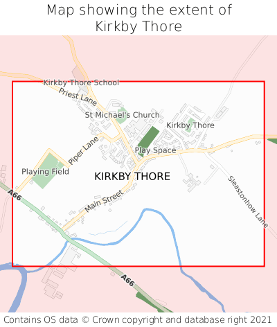Map showing extent of Kirkby Thore as bounding box