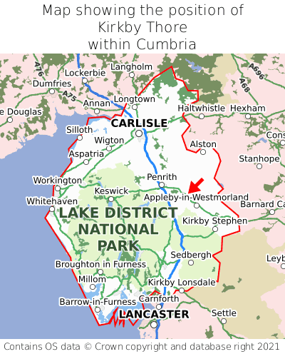 Map showing location of Kirkby Thore within Cumbria