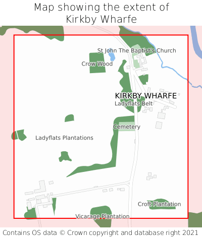 Map showing extent of Kirkby Wharfe as bounding box