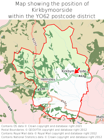 Map showing location of Kirkbymoorside within YO62