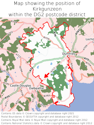 Map showing location of Kirkgunzeon within DG2