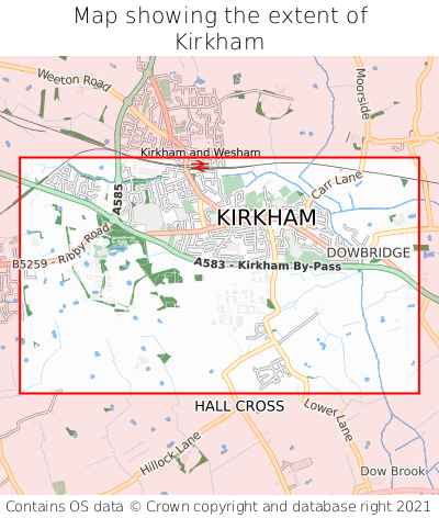 Map showing extent of Kirkham as bounding box