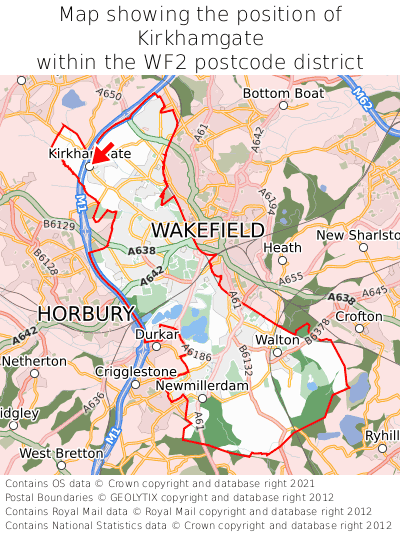 Map showing location of Kirkhamgate within WF2