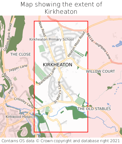 Map showing extent of Kirkheaton as bounding box