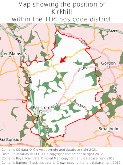 Map showing location of Kirkhill within TD4