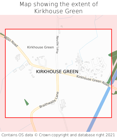 Map showing extent of Kirkhouse Green as bounding box