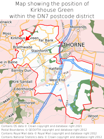 Map showing location of Kirkhouse Green within DN7