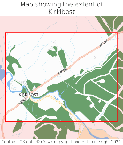 Map showing extent of Kirkibost as bounding box