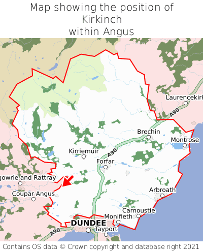 Map showing location of Kirkinch within Angus