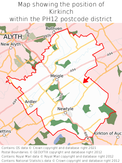 Map showing location of Kirkinch within PH12