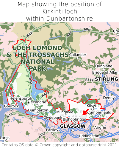 Map showing location of Kirkintilloch within Dunbartonshire