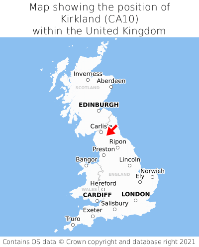 Map showing location of Kirkland within the UK