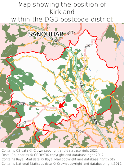 Map showing location of Kirkland within DG3