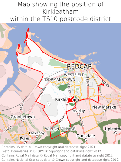 Map showing location of Kirkleatham within TS10