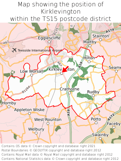 Map showing location of Kirklevington within TS15