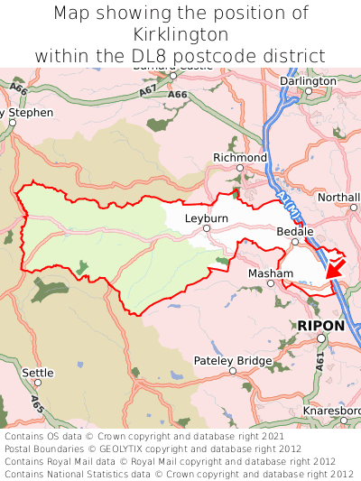 Map showing location of Kirklington within DL8