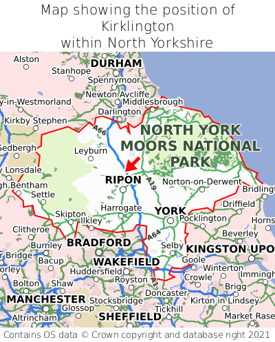 Map showing location of Kirklington within North Yorkshire