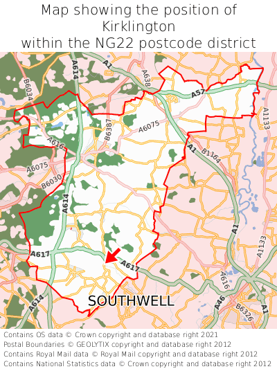 Map showing location of Kirklington within NG22