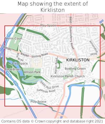 Map showing extent of Kirkliston as bounding box