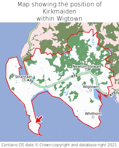 Map showing location of Kirkmaiden within Wigtown