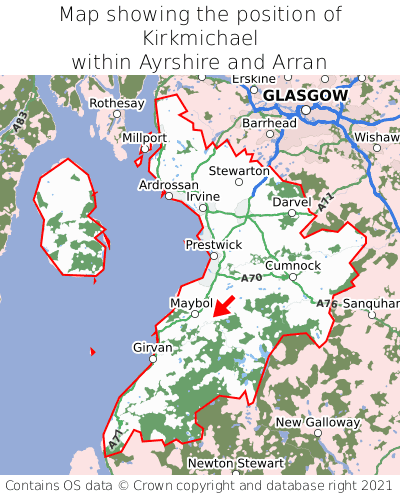 Map showing location of Kirkmichael within Ayrshire and Arran