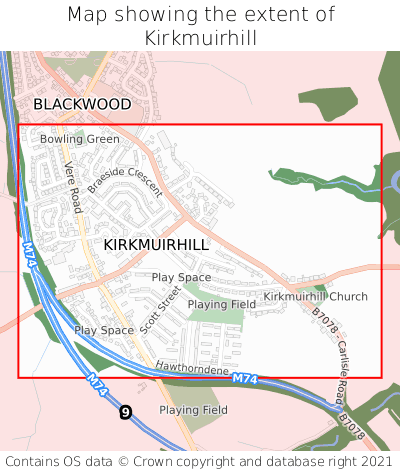 Map showing extent of Kirkmuirhill as bounding box