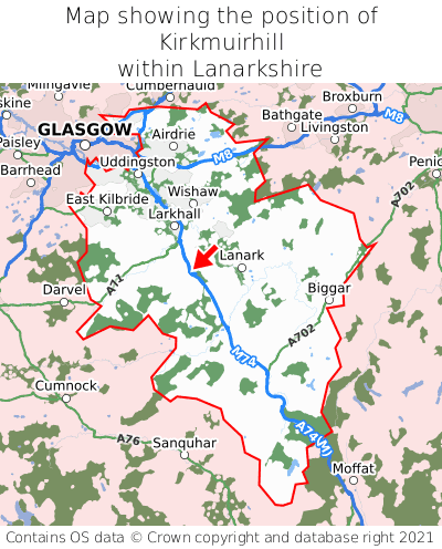 Map showing location of Kirkmuirhill within Lanarkshire