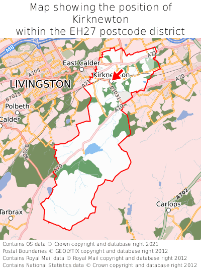 Map showing location of Kirknewton within EH27