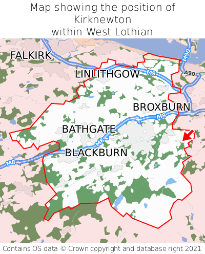 Map showing location of Kirknewton within West Lothian