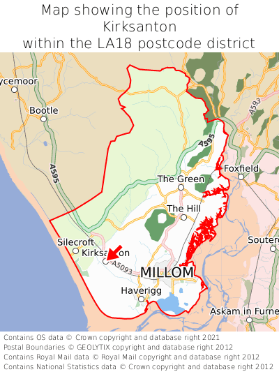 Map showing location of Kirksanton within LA18
