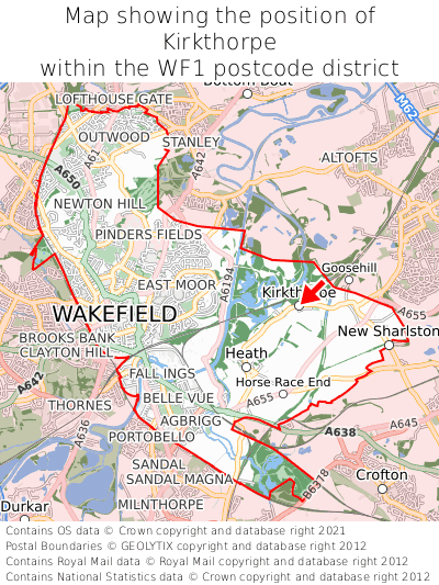 Map showing location of Kirkthorpe within WF1