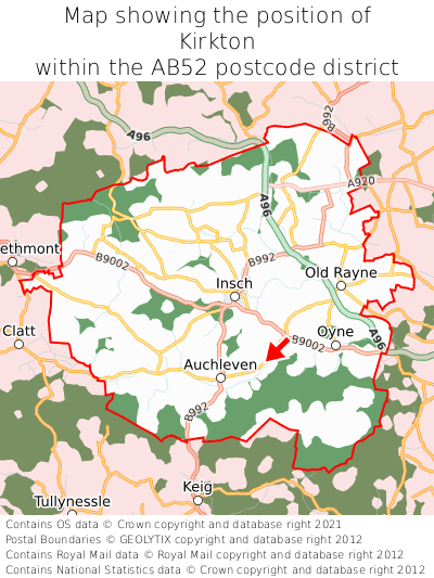 Map showing location of Kirkton within AB52