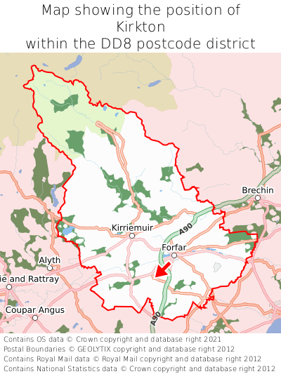 Map showing location of Kirkton within DD8