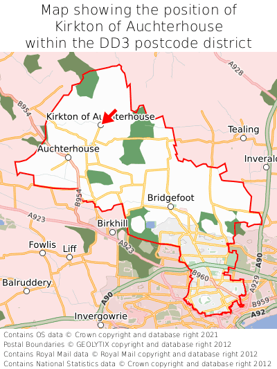 Map showing location of Kirkton of Auchterhouse within DD3